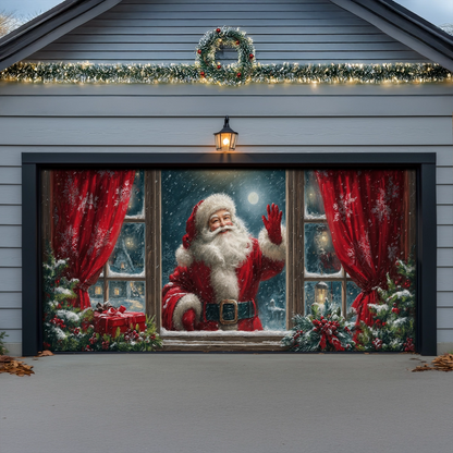 Shineful Garage Door Banner Decoration Santa at the Window Christmas