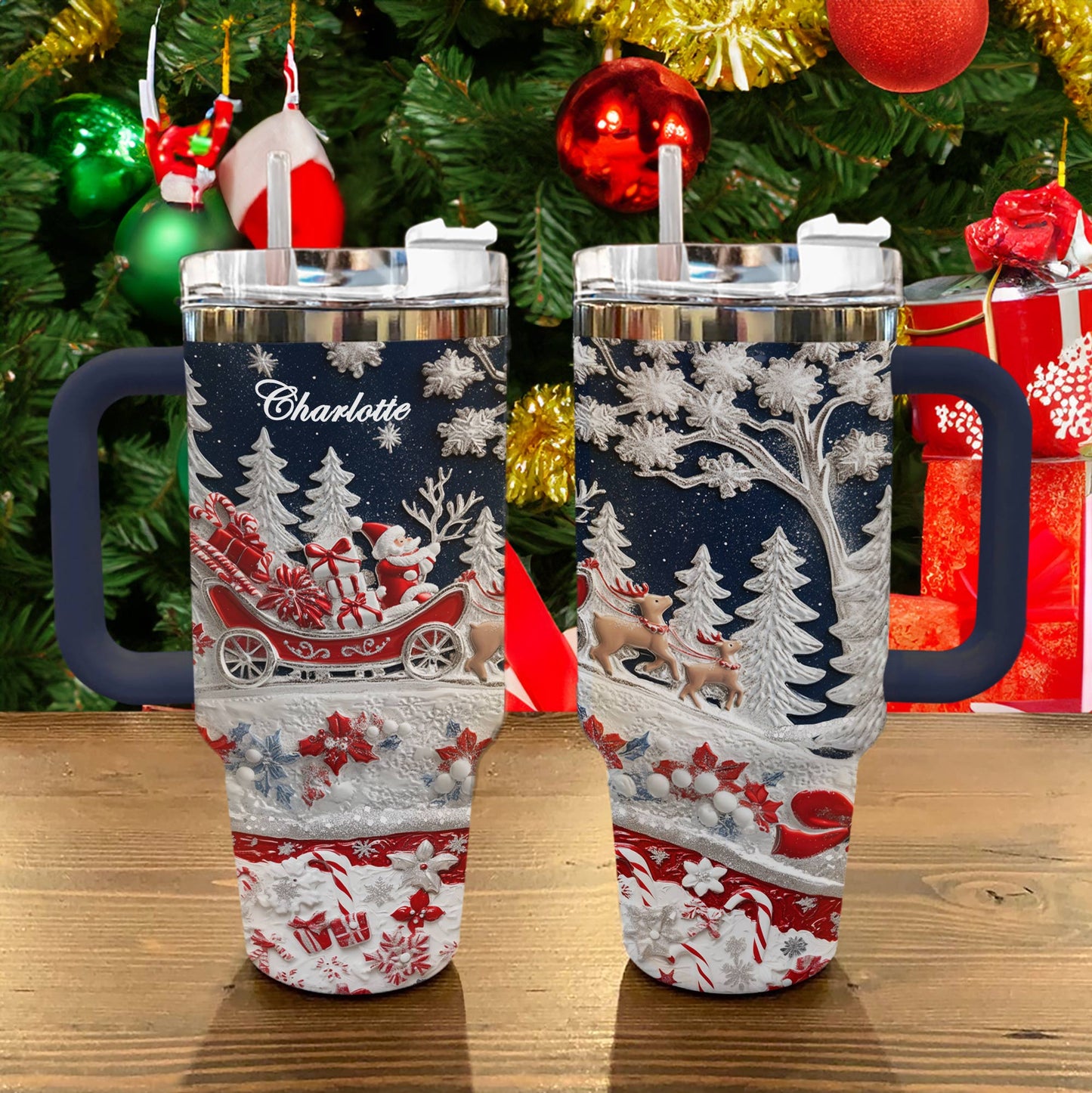 Shineful Glossy Personalized Tumbler Delightful Santa