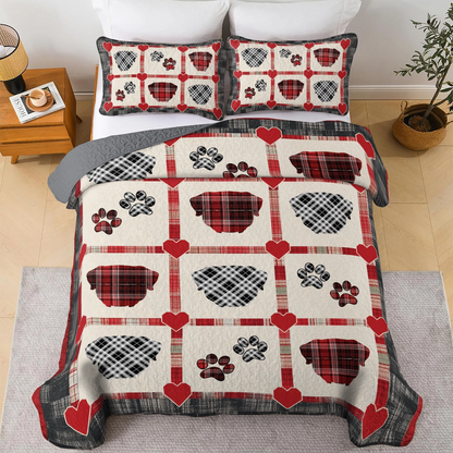 Shineful All Season Quilt 3-Piece Set Rottweiler Plaid Paw Love