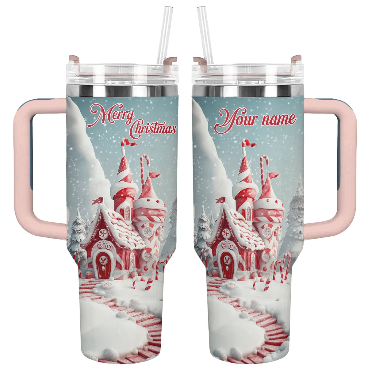 Shineful Glossy Tumbler Personalized Christmas Candy Cane Castle