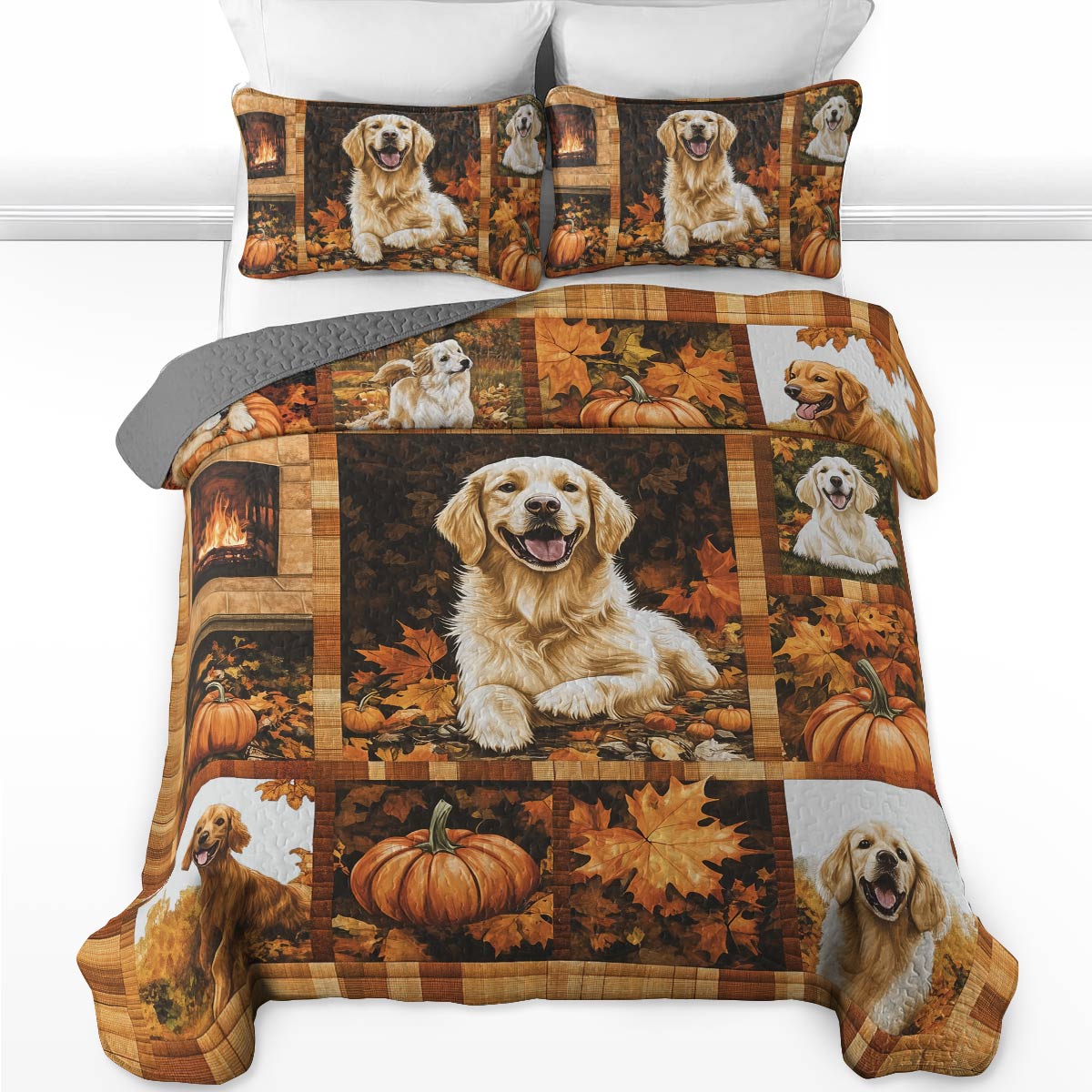 Shineful All Season Quilt 3-Piece Set - Golden Retriever - Golden Days Of Autumn