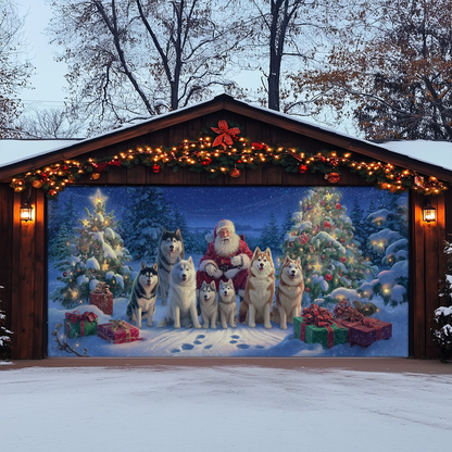 Shineful Garage Door Banner Decoration Santa’s Loyal Husky Guardians