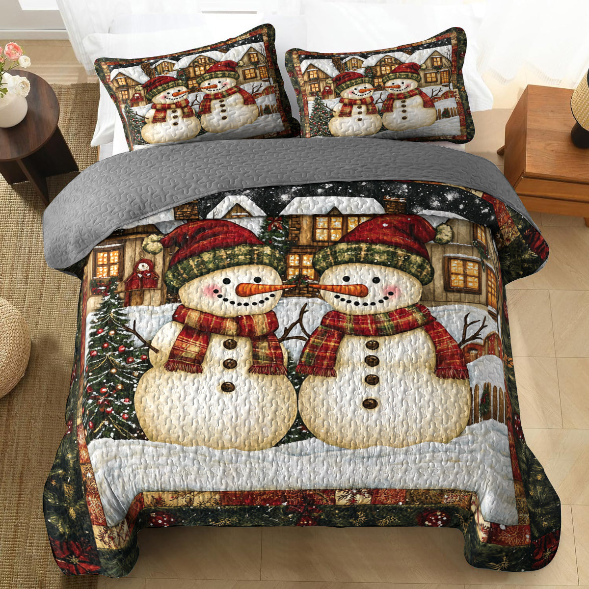Shineful All Season Quilt 3-Piece Set Cozy Snowman Winter