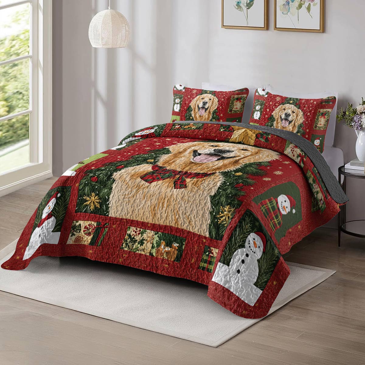 Shineful All Season Quilt 3-Piece Set - Golden Retriever Christmas Fun