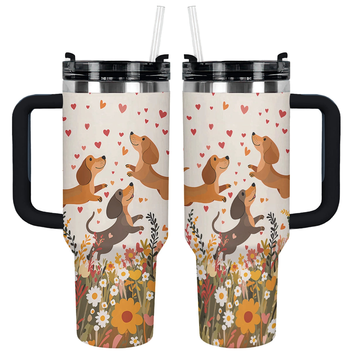 Shineful Tumbler Floral Dachshund With Heart