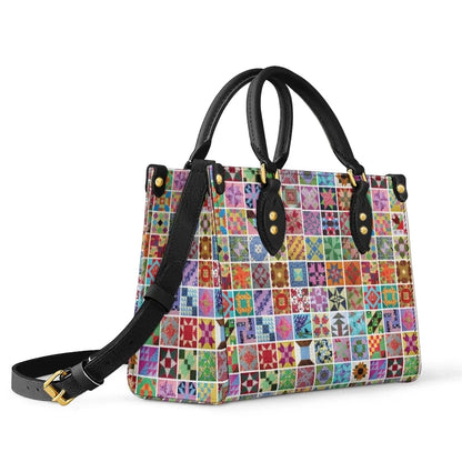 Shineful Leather Bag Traditional Quilting Blocks Blue