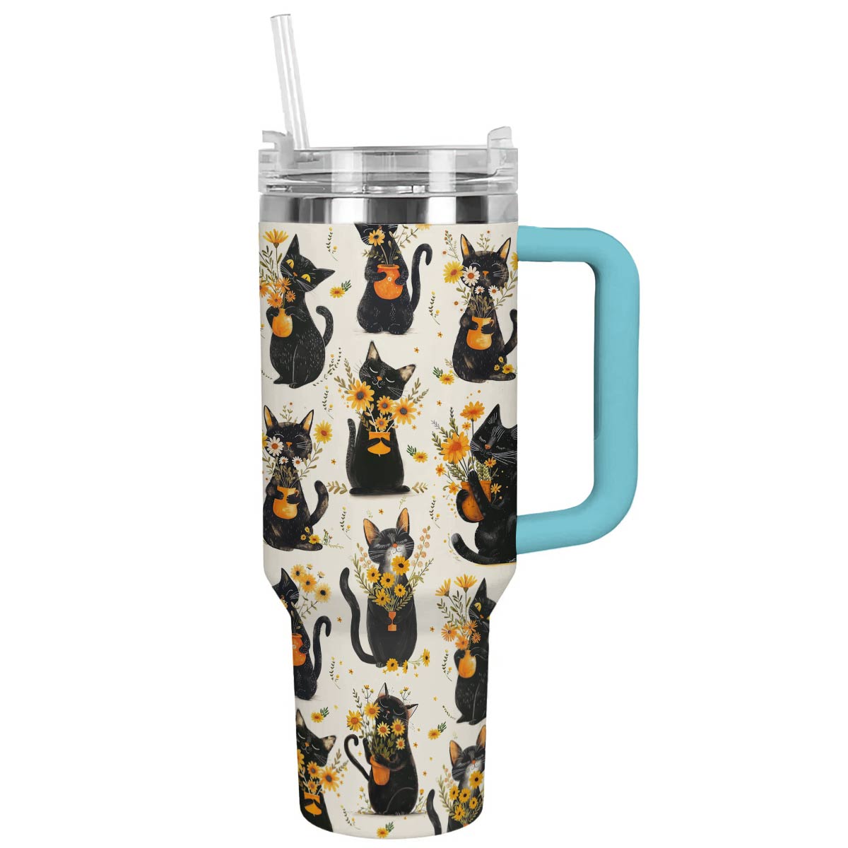 Shineful Tumbler Cat And Yellow Flower