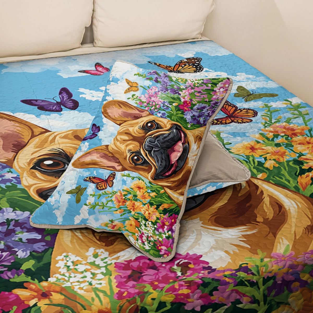 Shineful All Season Quilt 3-Piece Set - Frenchie Floral Fantasy