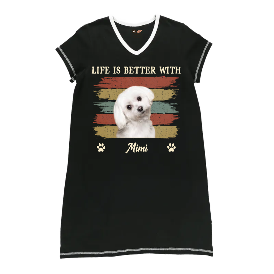 Dog Lovers - Better With Personalized Women’s V-Neck Nightshirts V-Neck Women’s Nightshirts