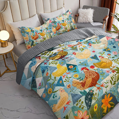 Shineful All Season Quilt 3-Piece Set  Chicken Meadow Hen