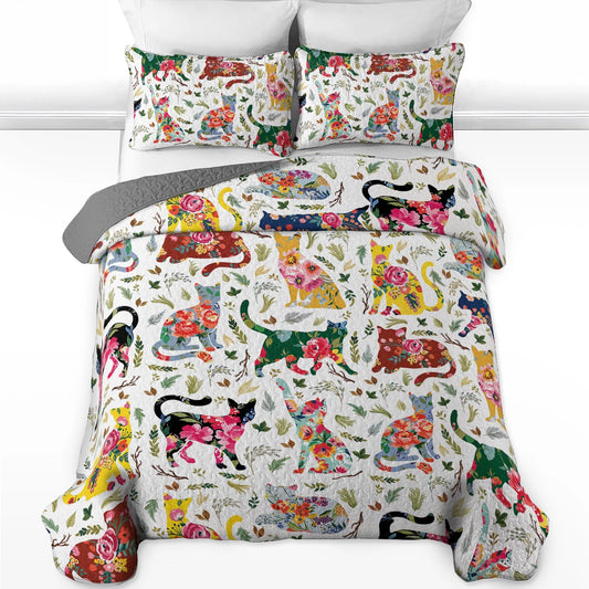 Shineful Quilt 3-Piece Set Cat Floral