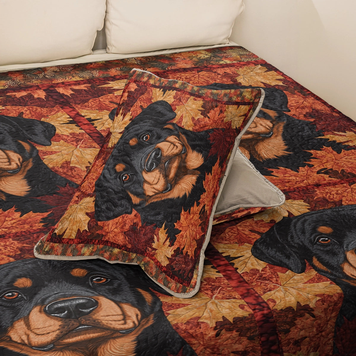 Shineful All Season Quilt 3-Piece Set - Rottweiler & Autumn Leaves