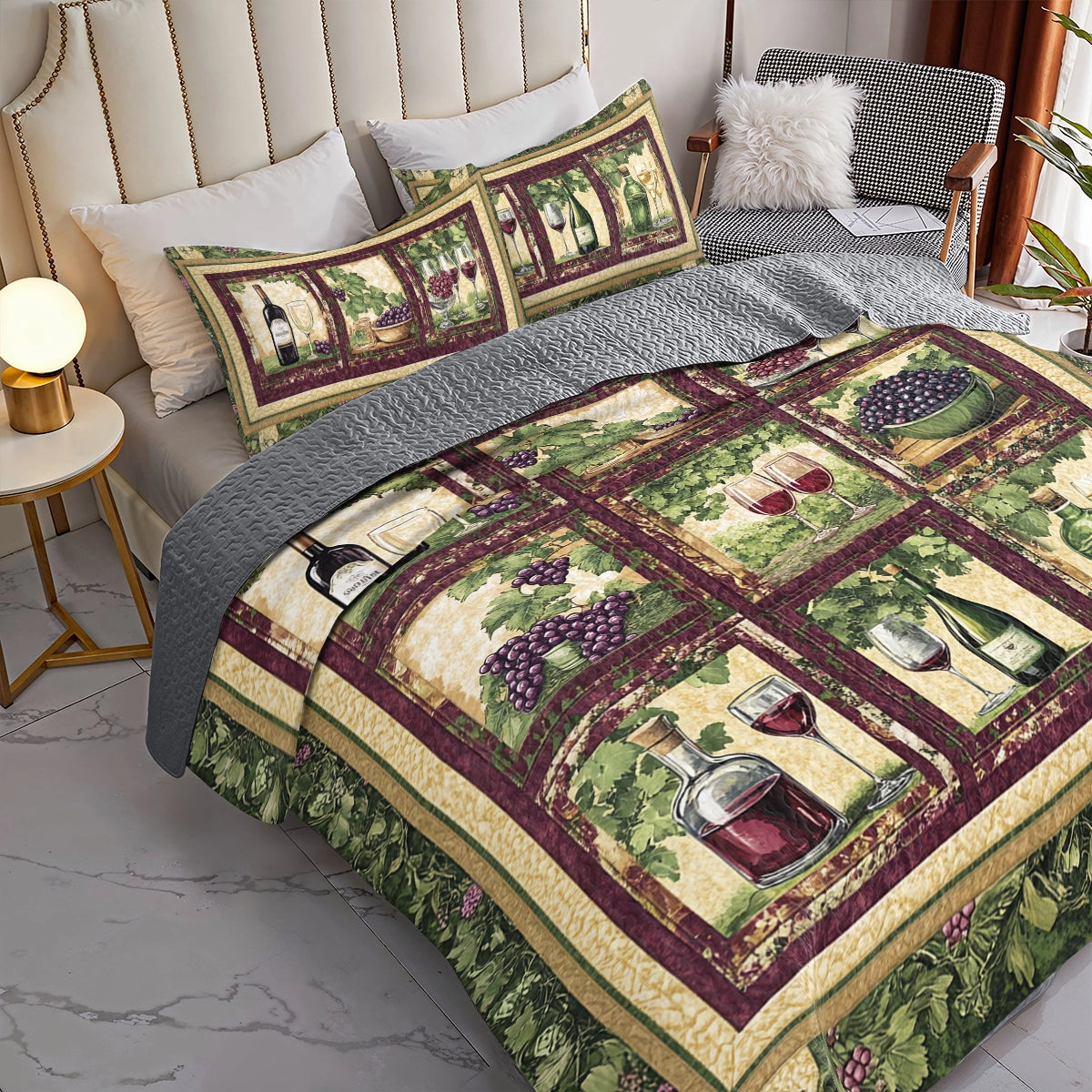 Shineful All Season Quilt 3-Piece Set Wine Vintage Vineyard