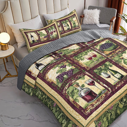 Shineful All Season Quilt 3-Piece Set Wine Vintage Vineyard