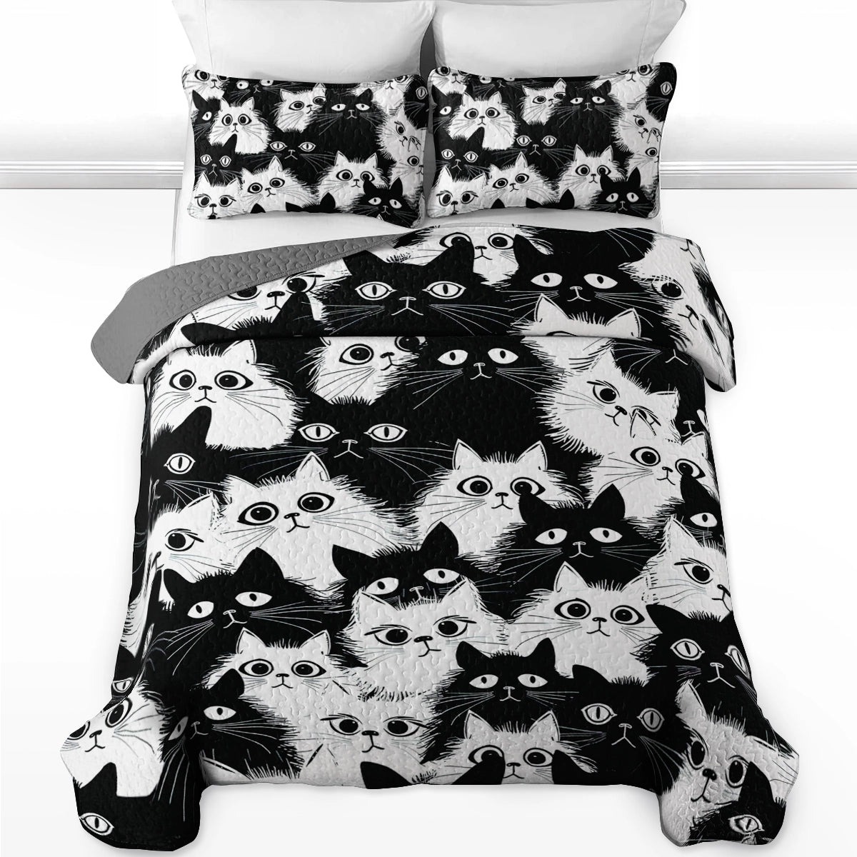 Shineful Quilt 3-Piece Set Cute Chubby Cat