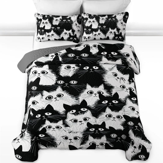 Shineful Quilt 3-Piece Set Cute Chubby Cat