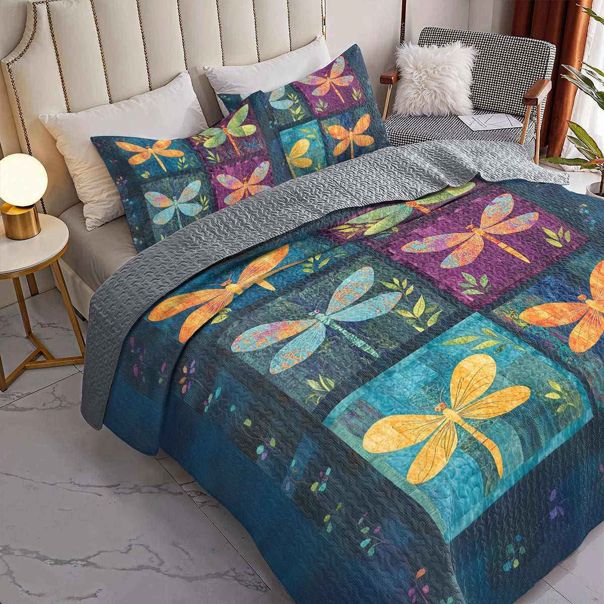 Shineful All Season Quilt 3-Piece Set Dragonfly Dreamscape