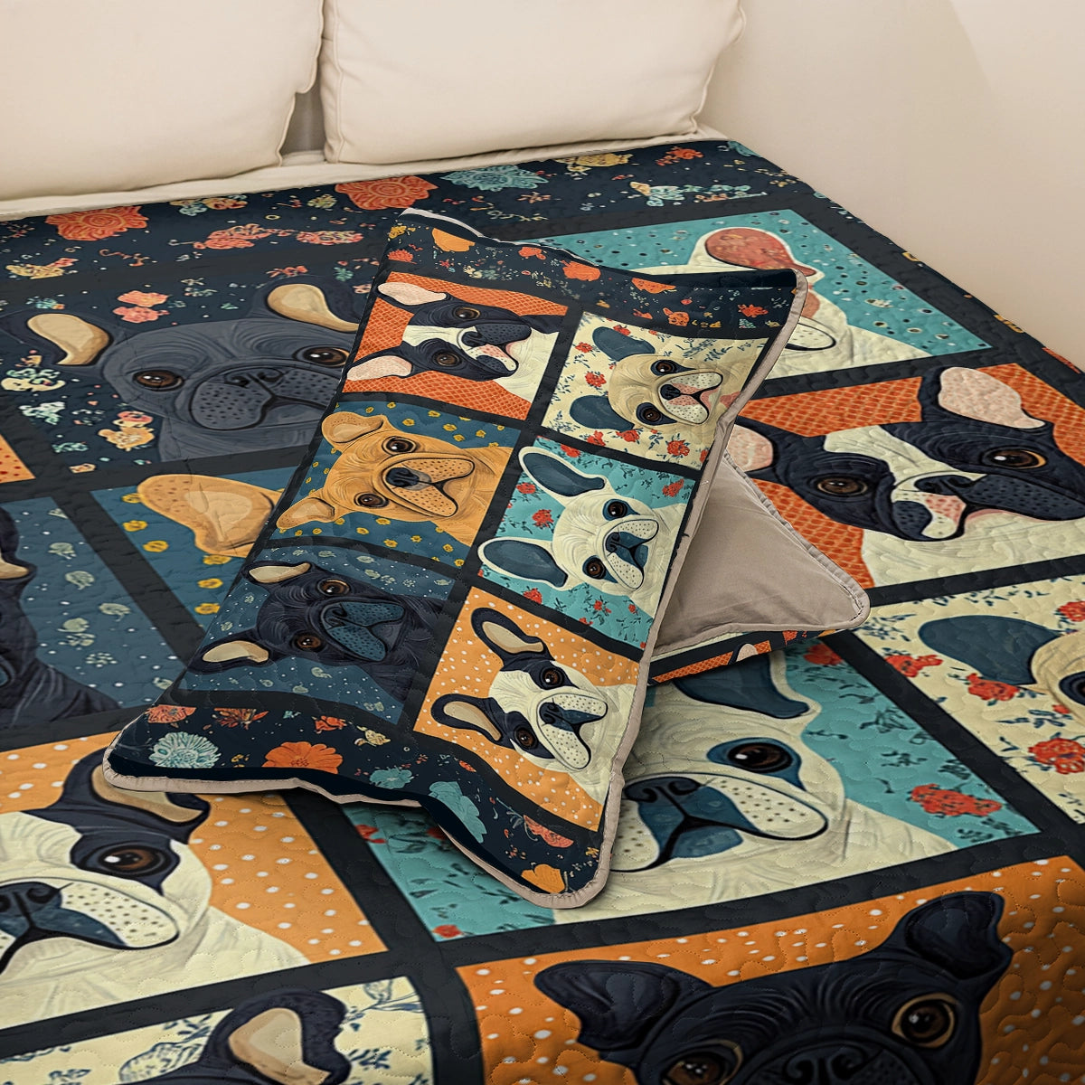 Shineful All Season Quilt 3-Piece Set - French Bulldog Cuddle