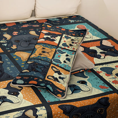 Shineful All Season Quilt 3-Piece Set - French Bulldog Cuddle