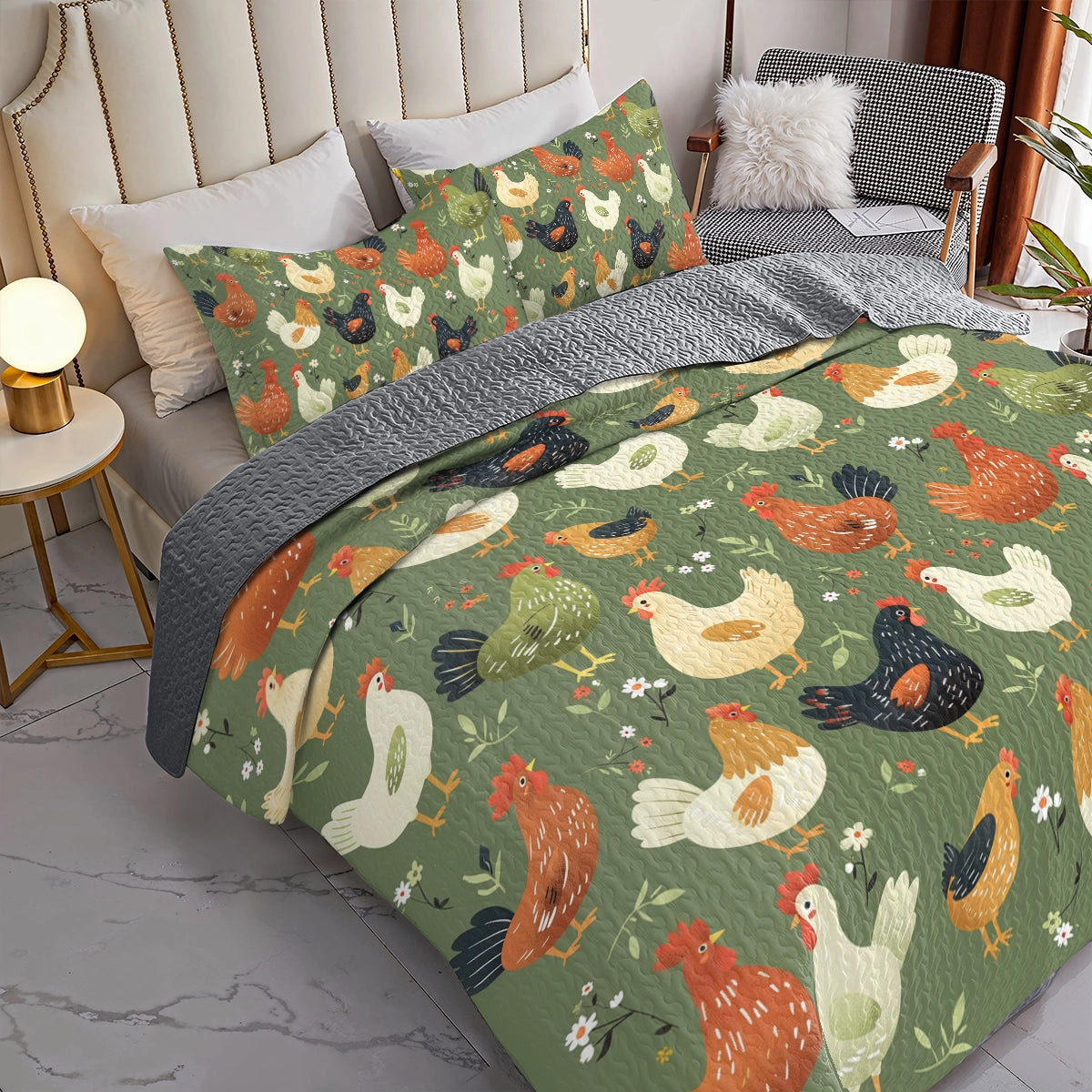 Shineful All Season Quilt 3-Piece Set Chicken Cozy Coop Collection