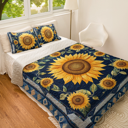 Shineful All Season Flat Print Quilt 3-Piece Set - Sunflower Bloom