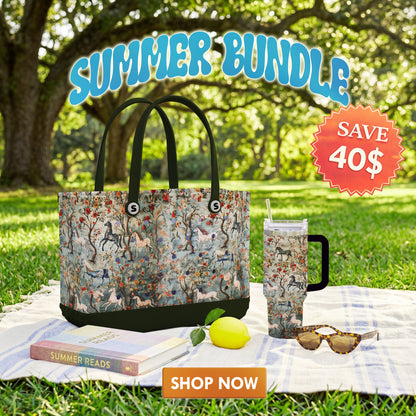 Shineful Bundle Beach Bag And Tumbler Mystical Steeds