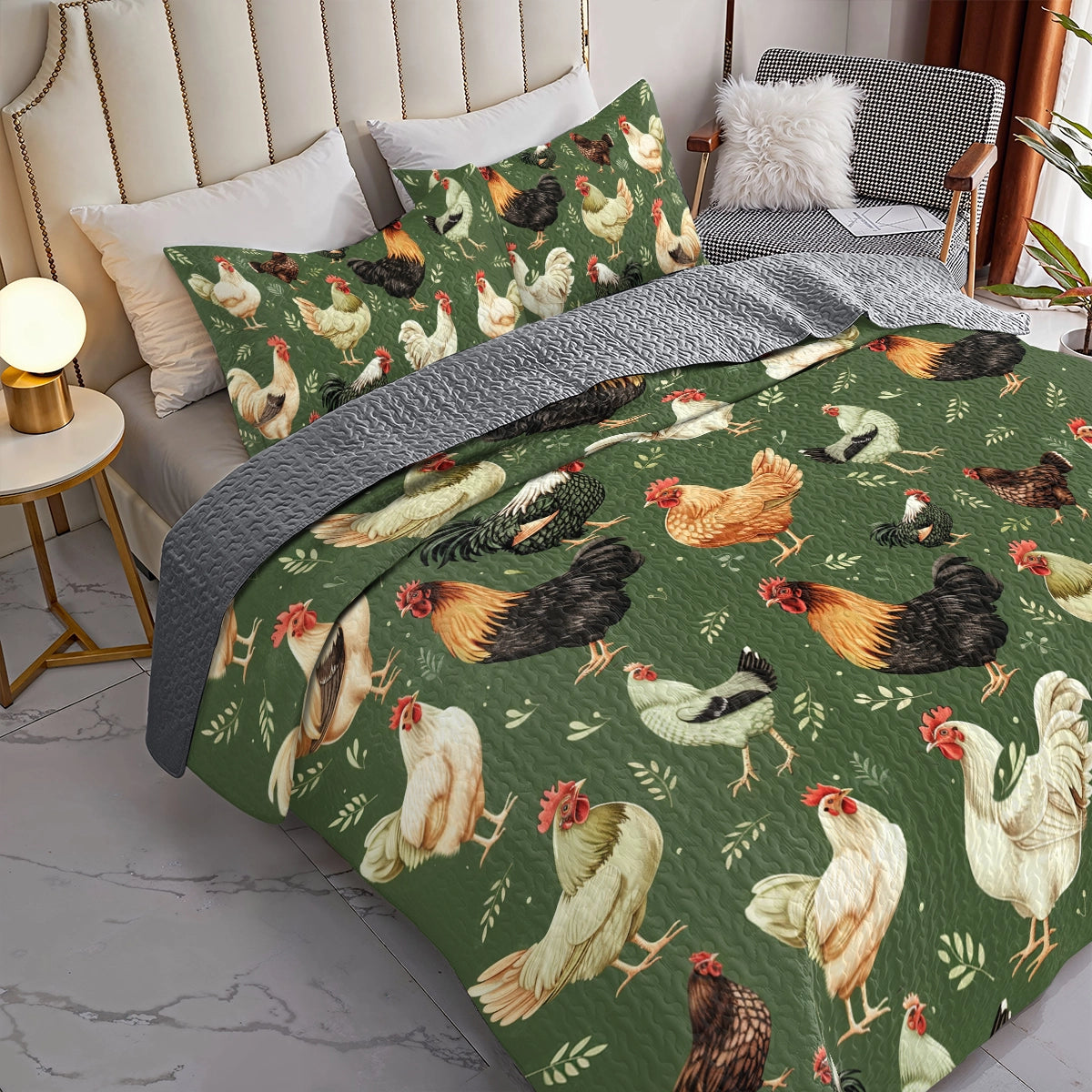 Shineful All Season Quilt 3-Piece Set Chicken Farm Fresh