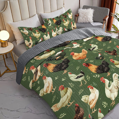 Shineful All Season Quilt 3-Piece Set Chicken Farm Fresh
