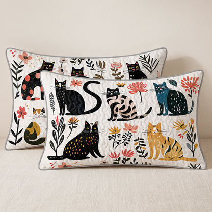 Shineful All Season Quilt 3-Piece Set Botanical Cat Bliss