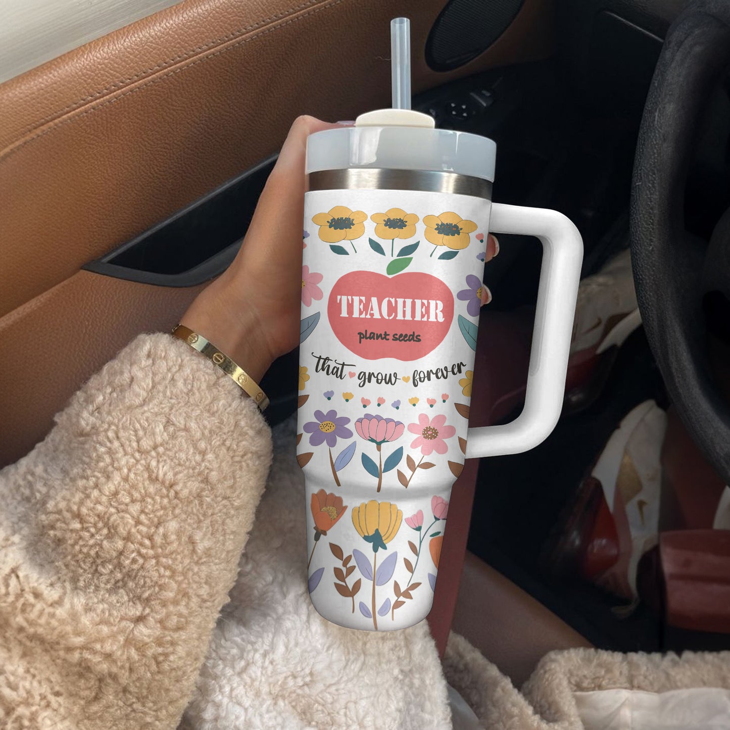Shineful Tumbler Personalized Floral Teacher