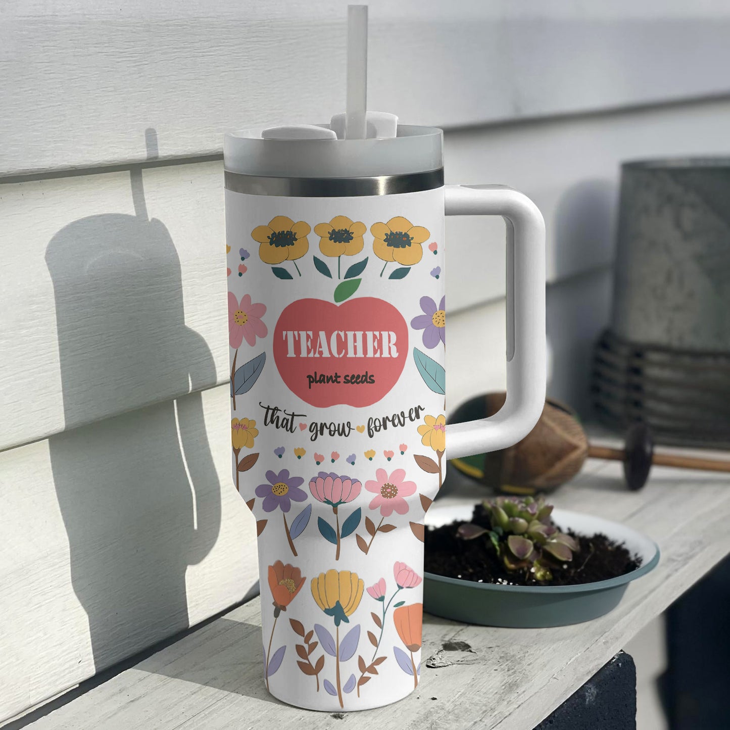Shineful Tumbler Personalized Floral Teacher