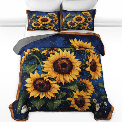 Shineful All Season Quilt 3-Piece Set Galaxy Sunflower