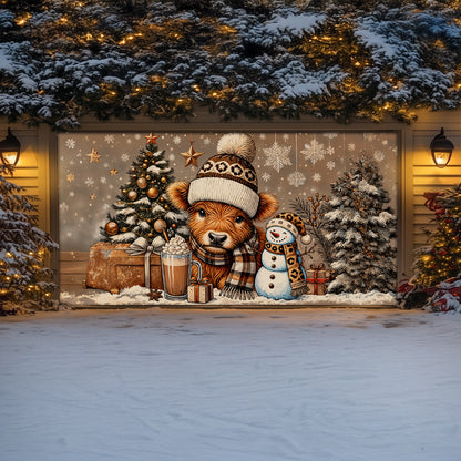 Shineful Garage Door Banner Decoration Cozy Cow Winter Wonderland Edition