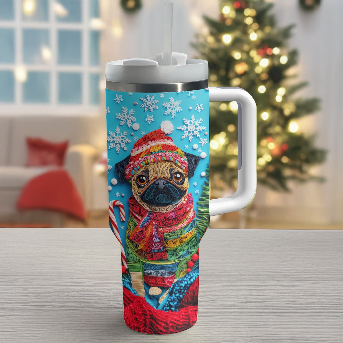 Shineful Glossy Tumbler Cheerful Christmas Puggy