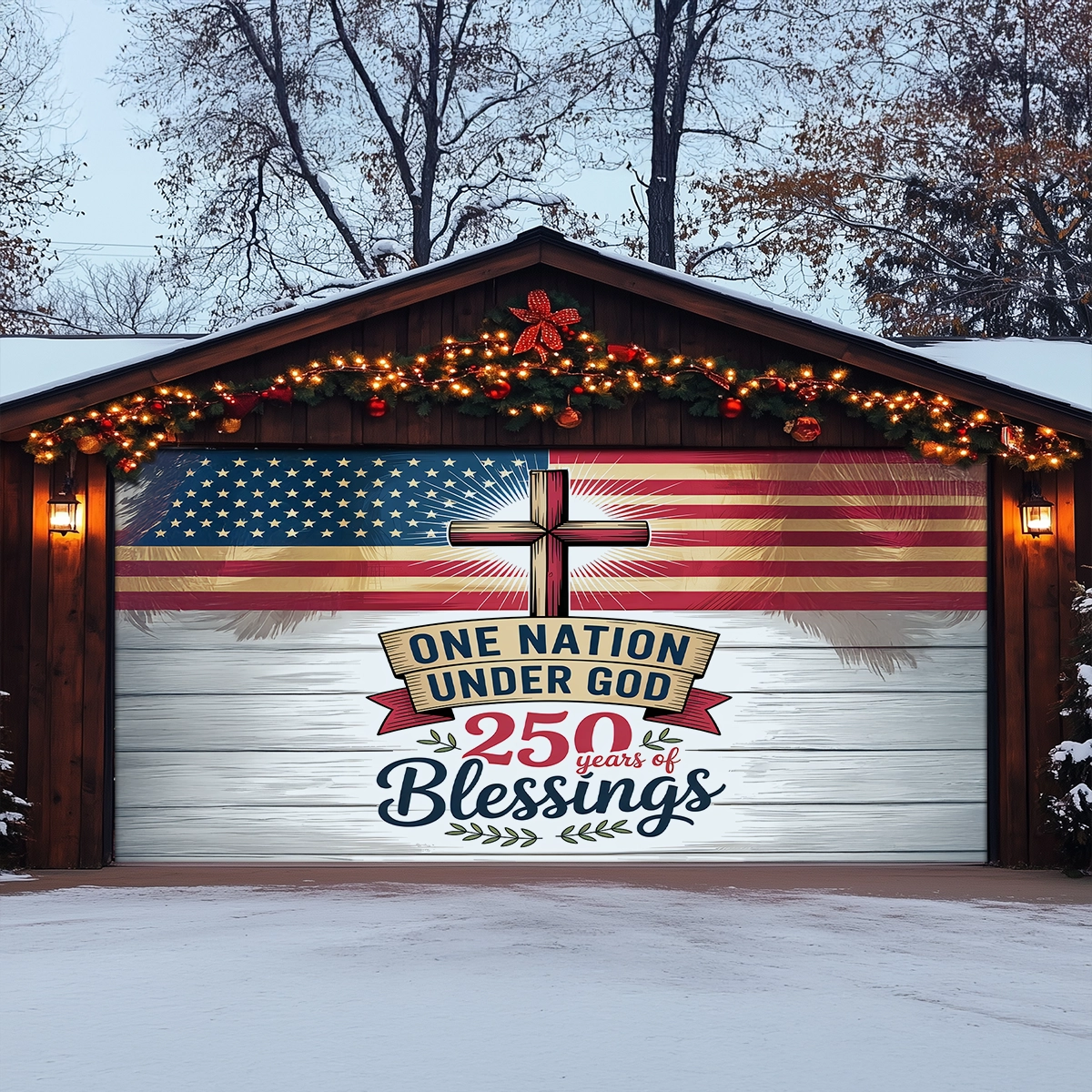 Shineful Garage Door Banner Decoration Faith Over America