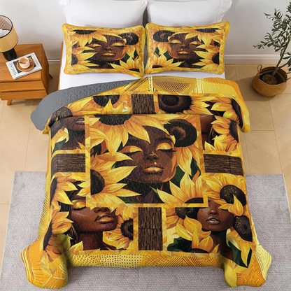 Shineful All Season Quilt 3-Piece Set - Black Women's Radiant Beauty