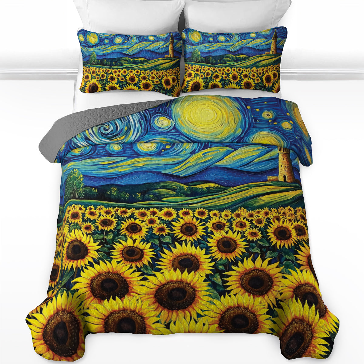 Shineful All Season Quilt 3-Piece Set Vibrant Sunflower Field