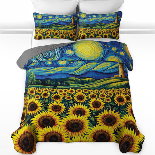 Shineful All Season Quilt 3-Piece Set Vibrant Sunflower Field