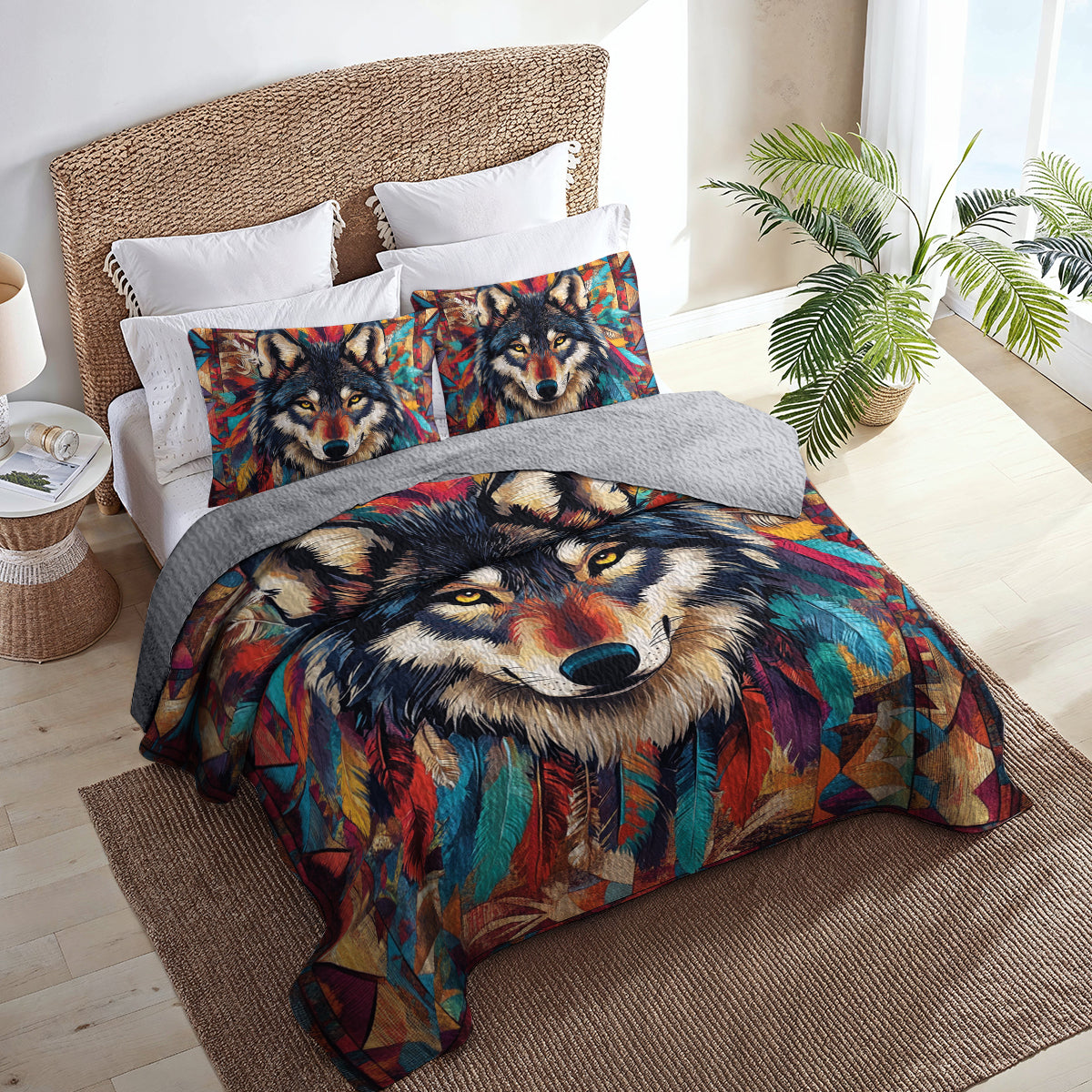 Shineful All Season Quilt 3-Piece Set Wild Spirit Wolf