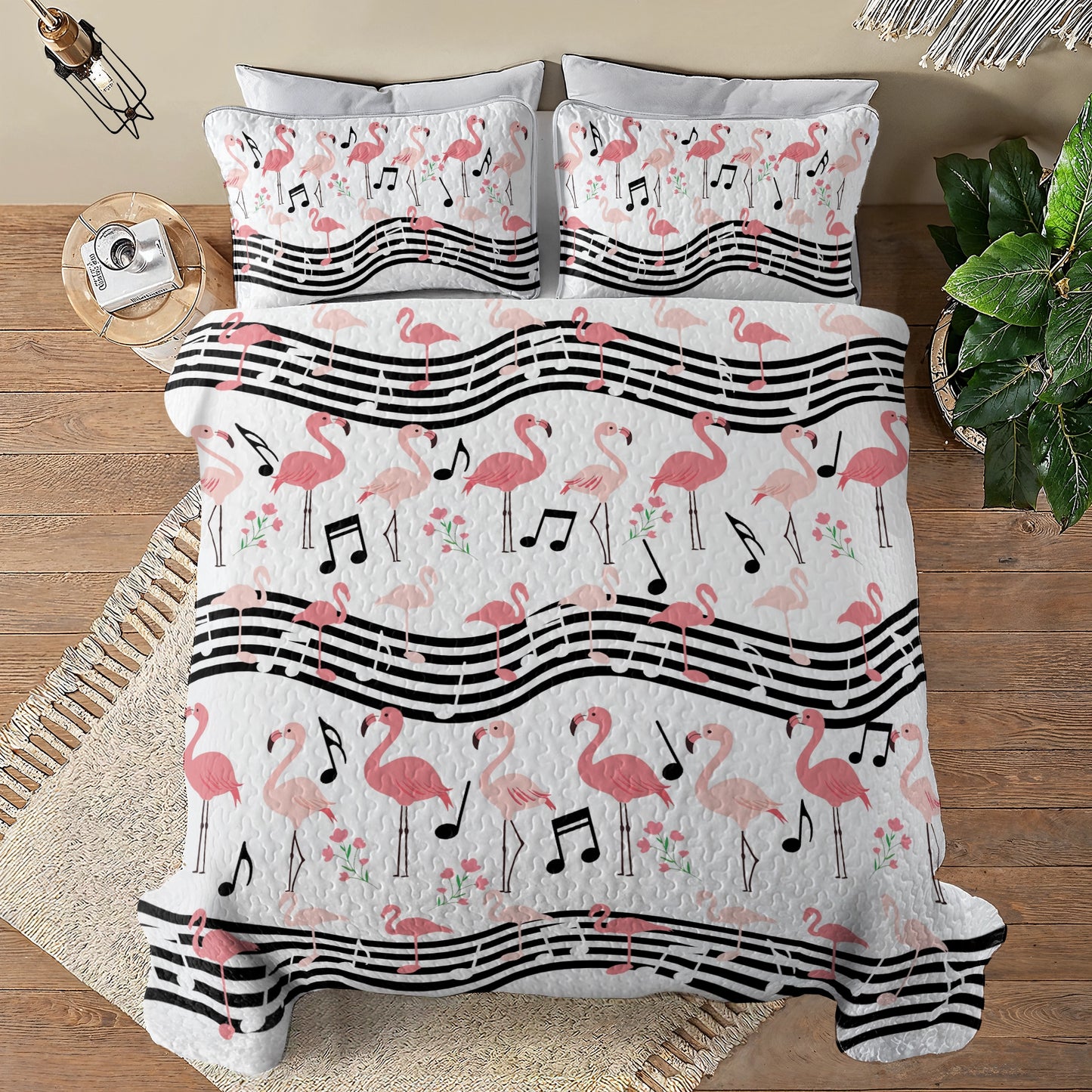 Shineful All Season Quilt 3-Piece Set Flamingo Melody