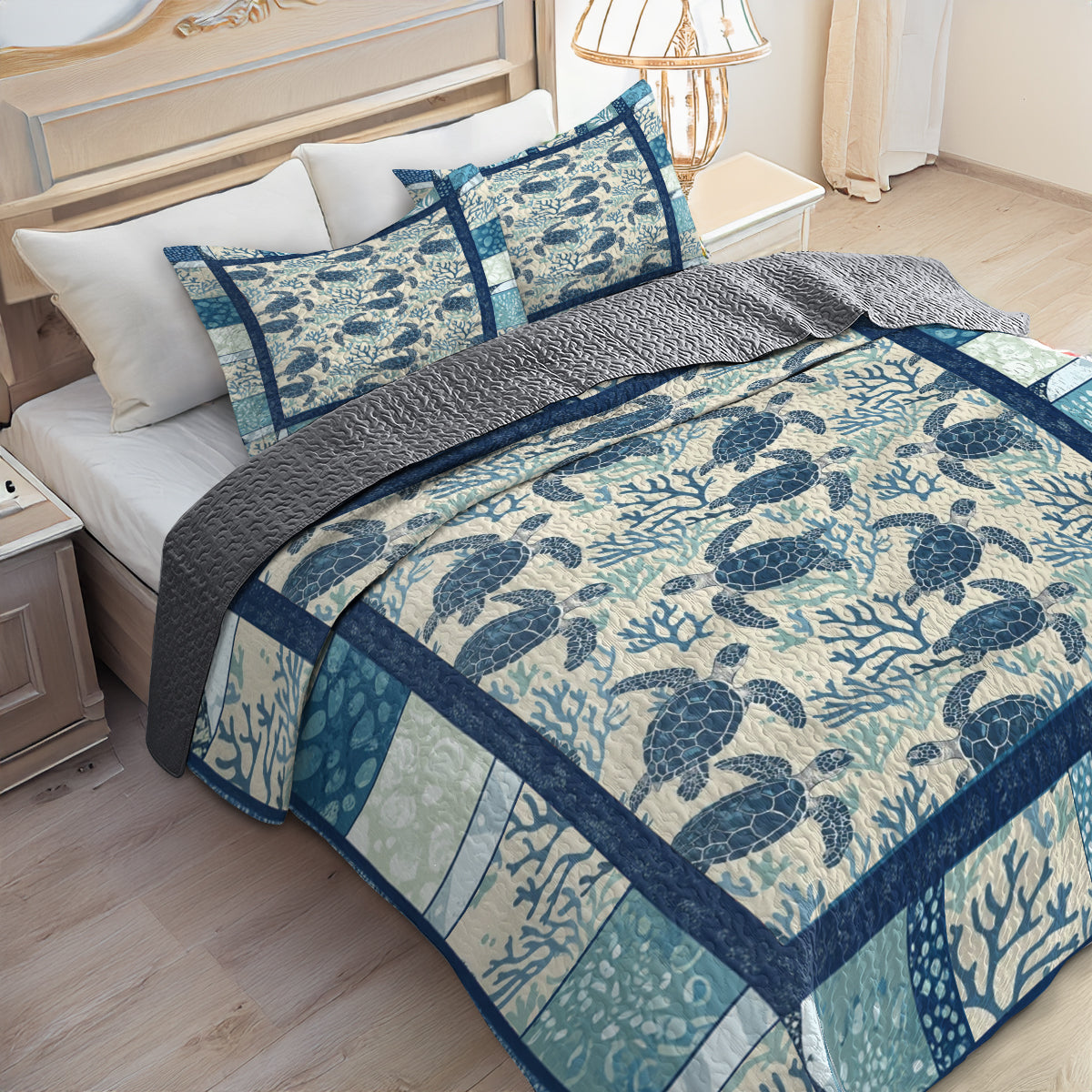 Shineful All Season Quilt 3-Piece Set Ocean Turtle