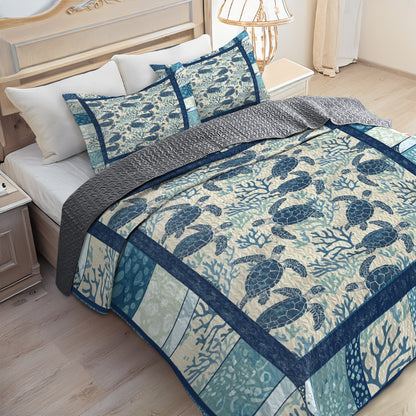 Shineful All Season Quilt 3-Piece Set Ocean Turtle