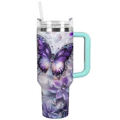 Shineful Glossy Tumbler Elegent Crystal Purple Butterfly