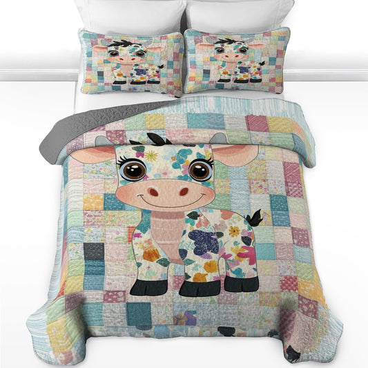 Shineful All Season Quilt 3-Piece Set Adorable Patchwork Cow