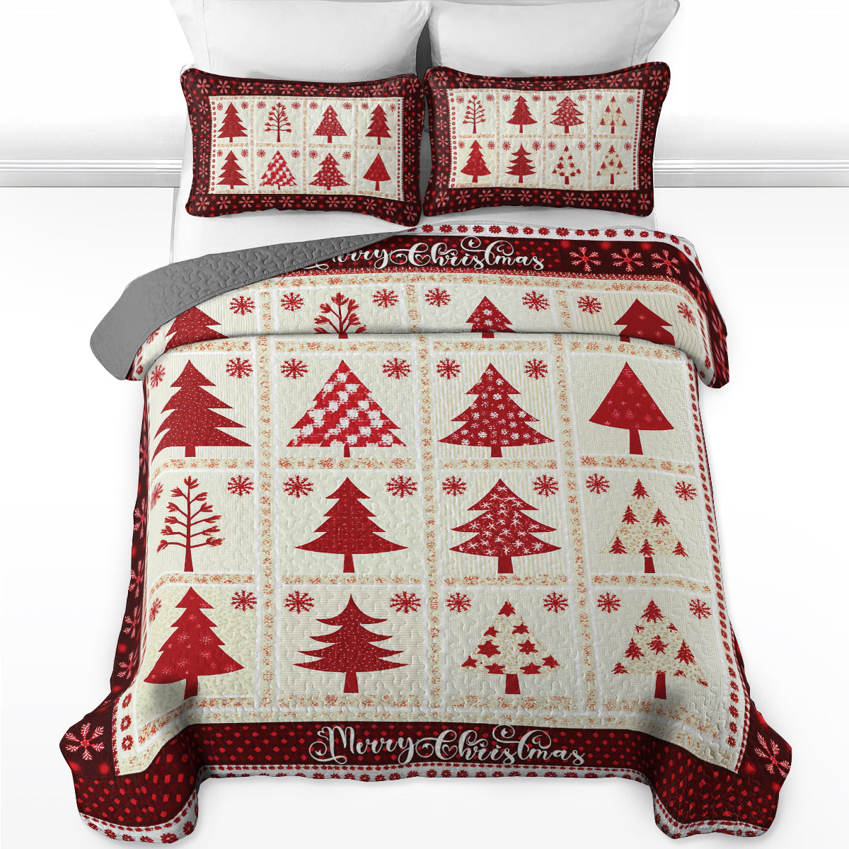 Shineful All Season Quilt 3-Piece Set - Merry Christmas Tree Patchwork