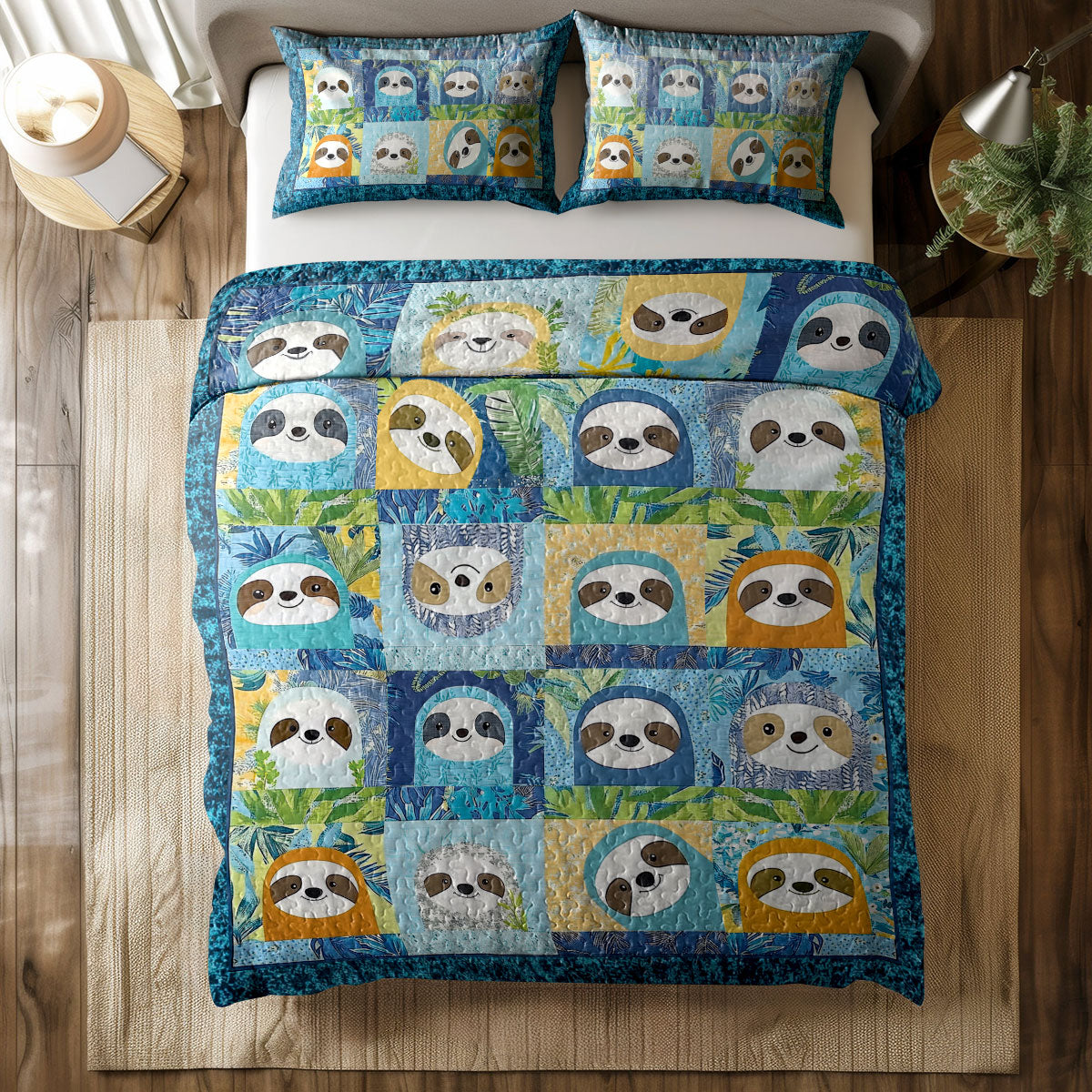 Shineful All Season Quilt 3-Piece Set Sloth Blue Slumber