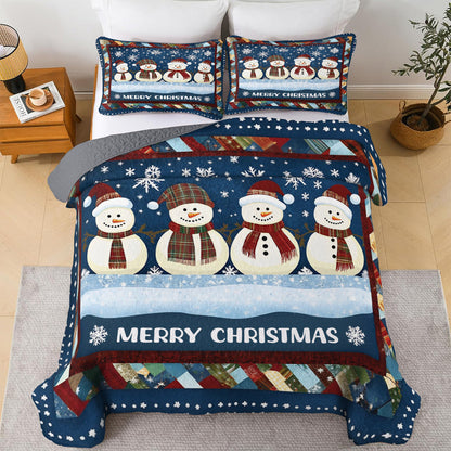 Shineful All Season Quilt 3-Piece Set Happy Snowman Family