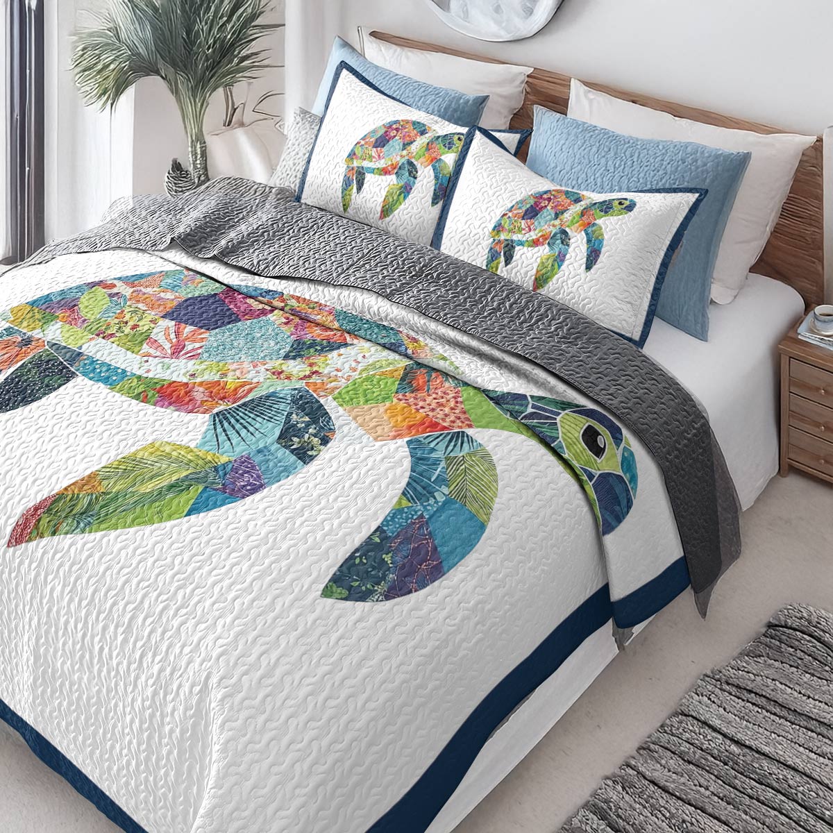 Shineful All Season Quilt 3-Piece Set - Sea Turtle Tropical Mosaic