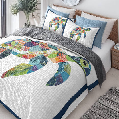 Shineful All Season Quilt 3-Piece Set - Sea Turtle Tropical Mosaic