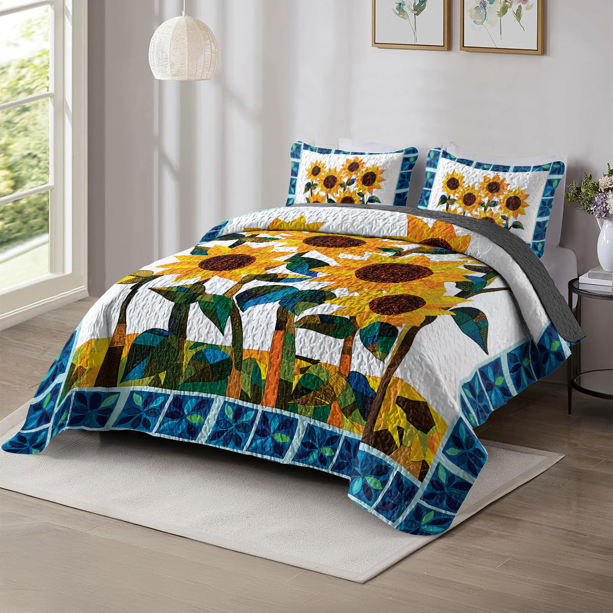 Shineful All Season Quilt 3-Piece Set - Beautiful Sunflower Garden